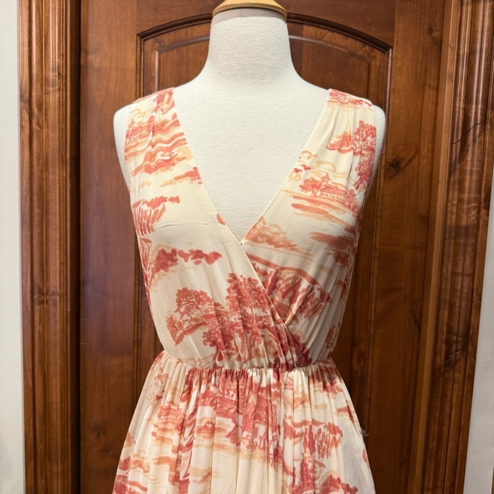 💋Reformation Farah sleeveless v neck Cream and light red Midi Dress. Size 4 - Picture 5 of 10